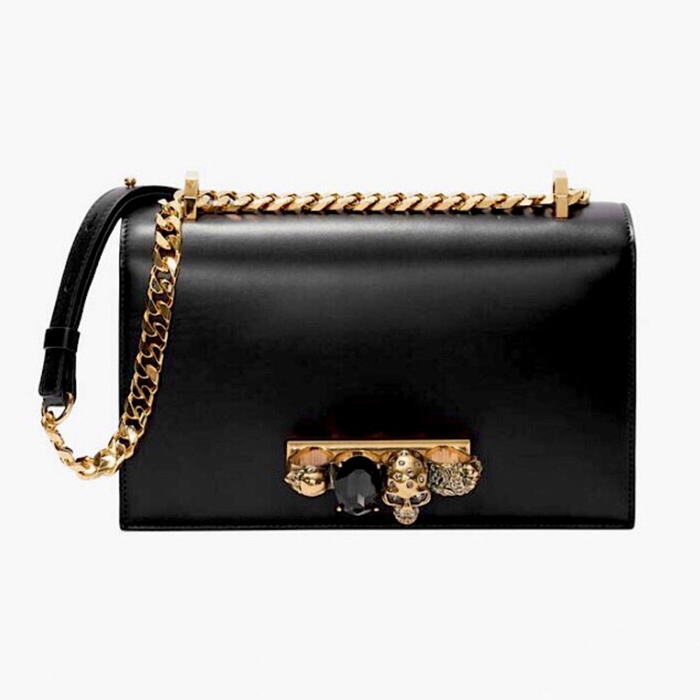 ❌SOLD!!!❌ Authentic Alexander McQueen black and gold jewelled satchel medium bag - Picture 1 of 8